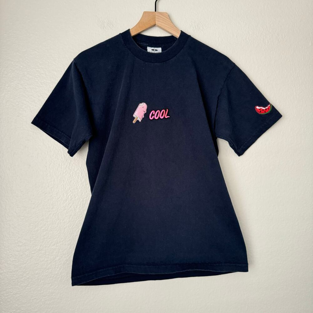 Vintage 90s Pro Club Heavyweight Upcycled Navy Popsicle T-Shirt Size Medium Top